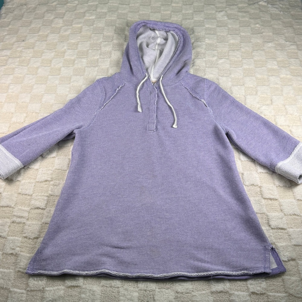 Soft Surroundings Lavender Waffle Knit Henley Hoodie Tunic Purple 3/4 Sleeve Top